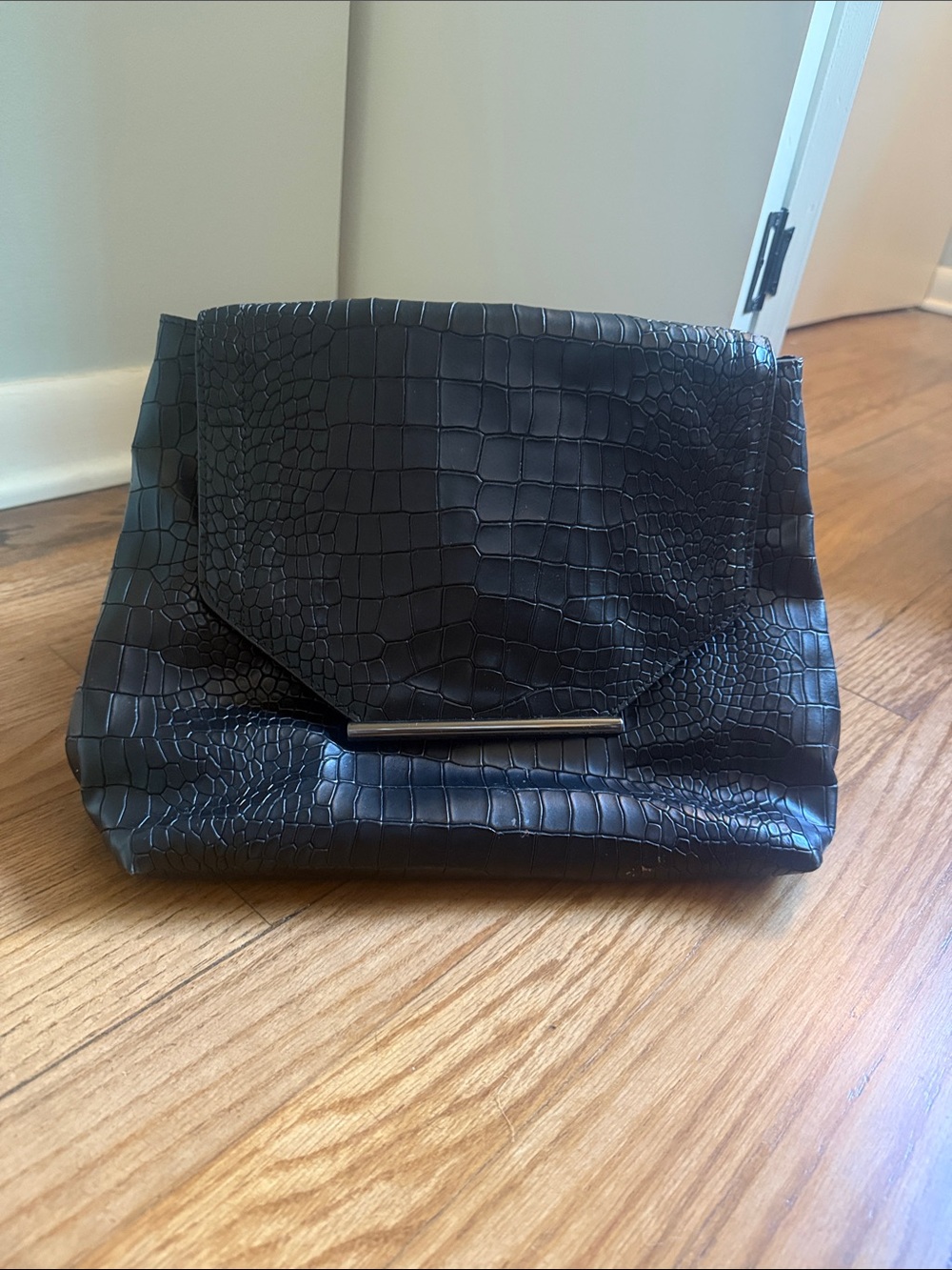 Black Croc-Embossed Backpack